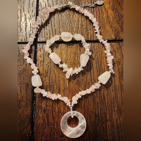 Rose Quartz Necklace and Bracelet Set - Picture 1 of 7